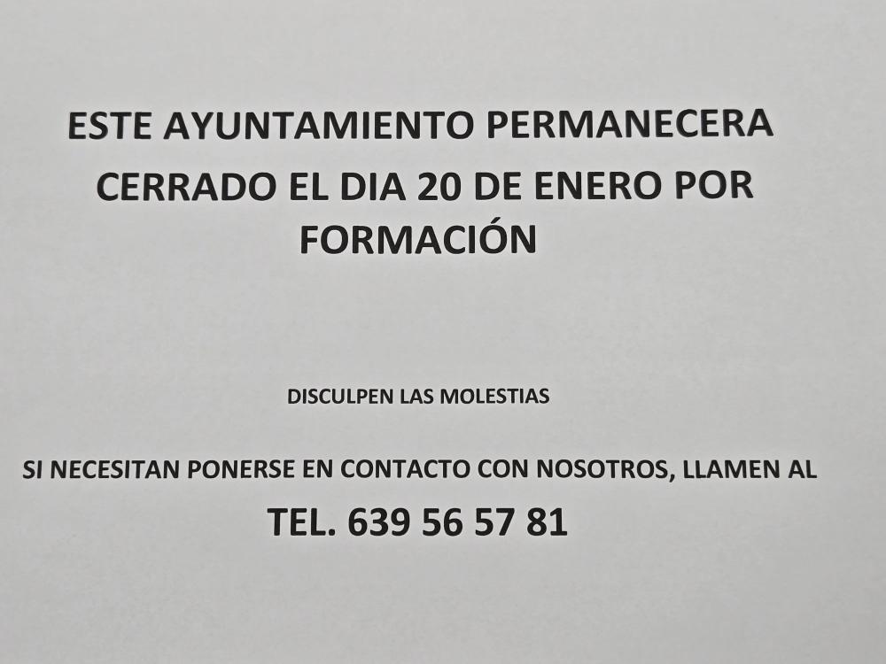 Imagen Este Ayuntamiento permanecerá cerrado el 20 de enero por formación